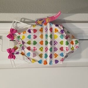 SPF 50 Rainbow Hearts One Piece Swimsuit Ruffles and Bows Baby Girl Toddler 18M